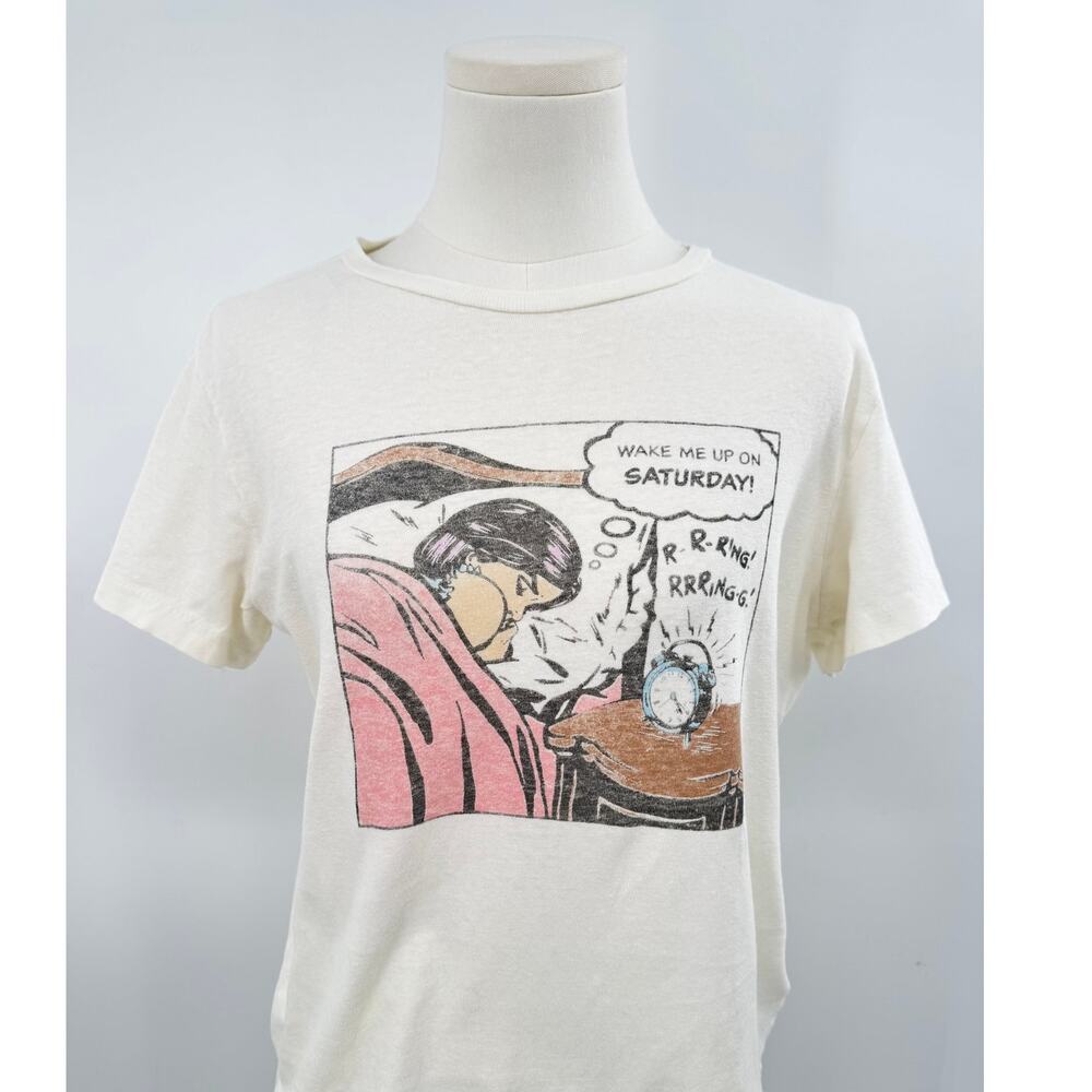 RE/DONE Hanes Wake Me Up Saturday Graphic Tshirt Tee White Top Vintage Cotton S